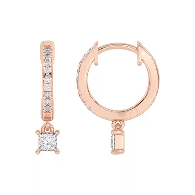 Princess-Cut Lab Diamond Drop Huggie Earrings