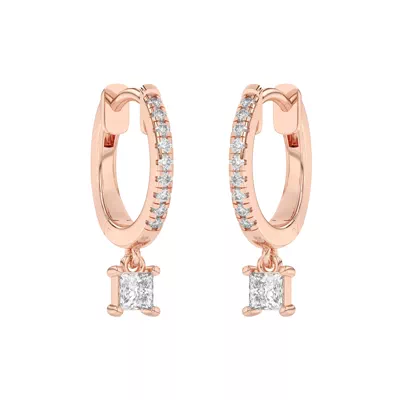 Princess-Cut Lab Diamond Drop Huggie Earrings