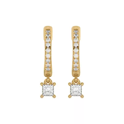 Princess-Cut Lab Diamond Drop Huggie Earrings