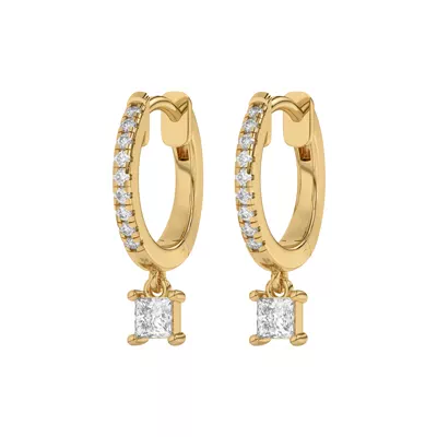 Princess-Cut Lab Diamond Drop Huggie Earrings