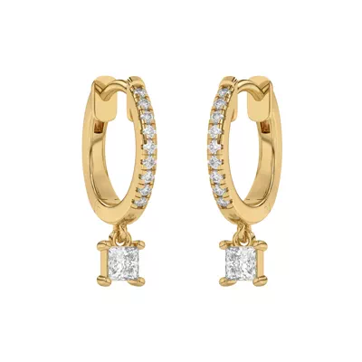 Princess-Cut Lab Diamond Drop Huggie Earrings