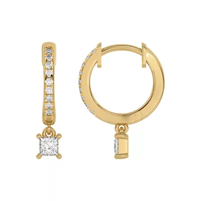 Princess-Cut Lab Diamond Drop Huggie Earrings