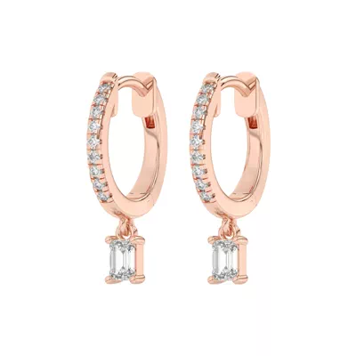 Emerald-Cut Lab Diamond Drop Huggie Earrings