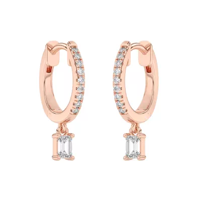 Emerald-Cut Lab Diamond Drop Huggie Earrings
