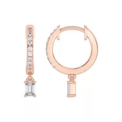 Emerald-Cut Lab Diamond Drop Huggie Earrings