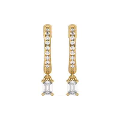 Emerald-Cut Lab Diamond Drop Huggie Earrings
