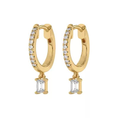 Emerald-Cut Lab Diamond Drop Huggie Earrings