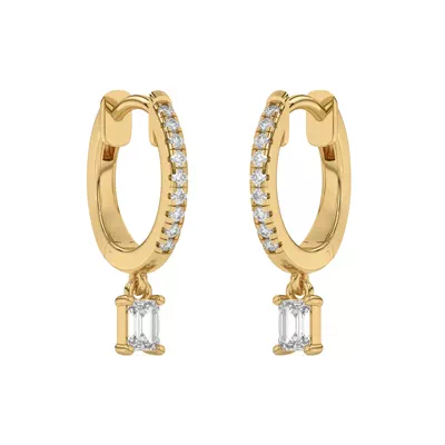 Emerald-Cut Lab Diamond Drop Huggie Earrings