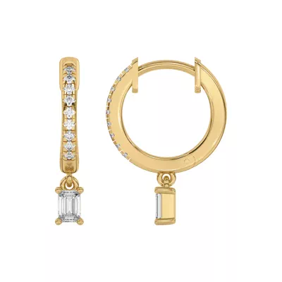 Emerald-Cut Lab Diamond Drop Huggie Earrings