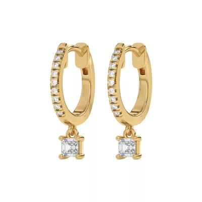 Asscher-Cut Lab Diamond Drop Huggie Earrings