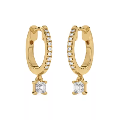Asscher-Cut Lab Diamond Drop Huggie Earrings