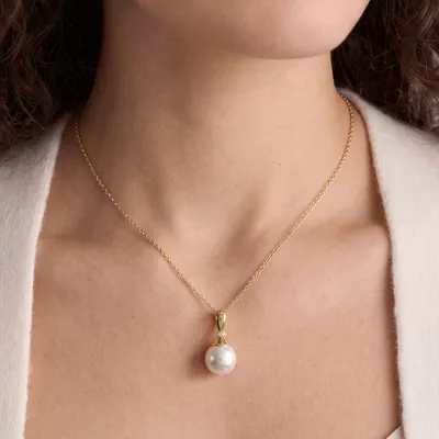 Sculpted Lab Diamond & Freshwater Pearl Necklace
