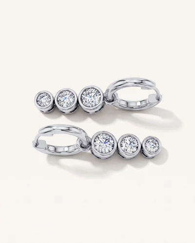 Bezel Triple Dangle Lab Diamond Huggie Earrings