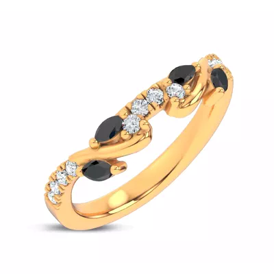 Hayden Curved Vine Black And White Diamond Band