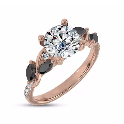 Hayden Curved Vine Black And White Diamond Engagement Ring