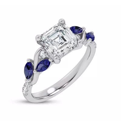 Hayden Curved Vine Sapphire And Lab Diamond Engagement Ring