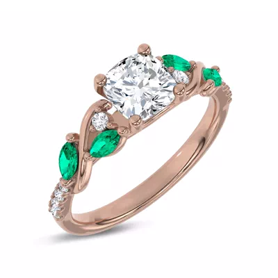Hayden Curved Vine Lab Emerald And Diamond Engagement Ring
