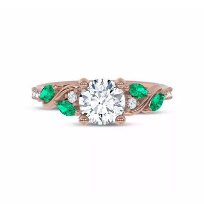 Hayden Curved Vine Lab Emerald And Diamond Engagement Ring