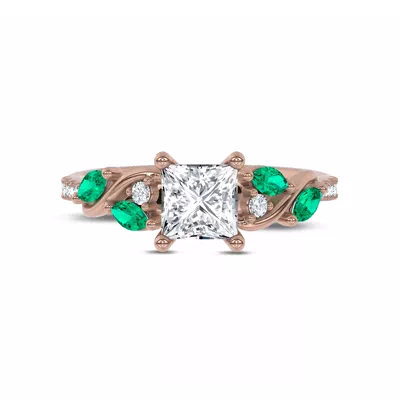 Hayden Curved Vine Lab Emerald And Diamond Engagement Ring