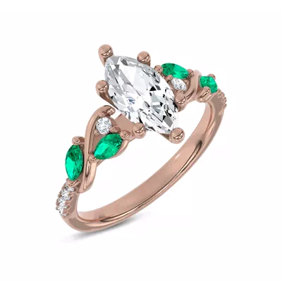 Hayden Curved Vine Lab Emerald And Diamond Engagement Ring