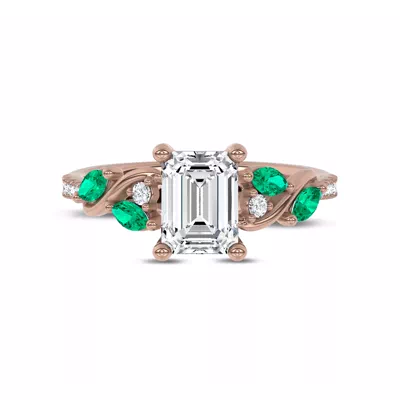 Hayden Curved Vine Lab Emerald And Diamond Engagement Ring