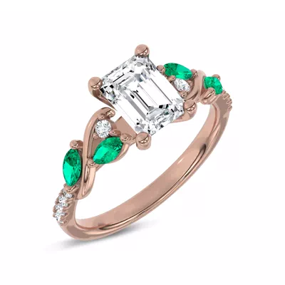Hayden Curved Vine Lab Emerald And Diamond Engagement Ring