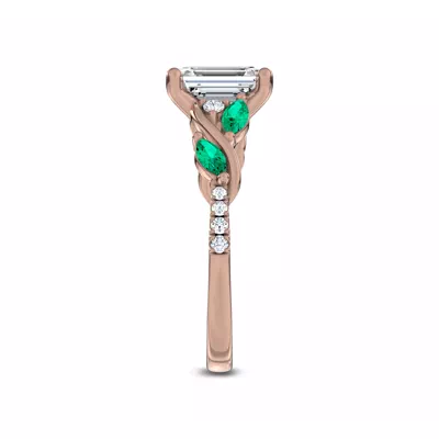 Hayden Curved Vine Lab Emerald And Diamond Engagement Ring