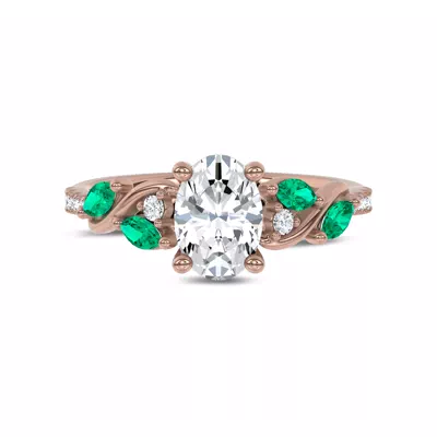 Hayden Curved Vine Lab Emerald And Diamond Engagement Ring