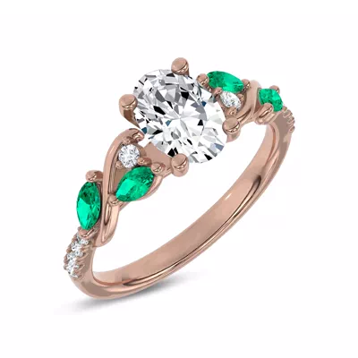 Hayden Curved Vine Lab Emerald And Diamond Engagement Ring