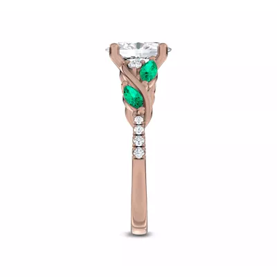 Hayden Curved Vine Lab Emerald And Diamond Engagement Ring