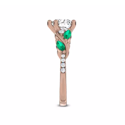 Hayden Curved Vine Lab Emerald And Diamond Engagement Ring