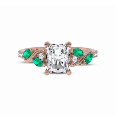 Hayden Curved Vine Lab Emerald And Diamond Engagement Ring
