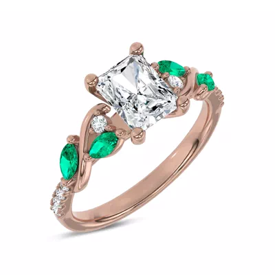 Hayden Curved Vine Lab Emerald And Diamond Engagement Ring