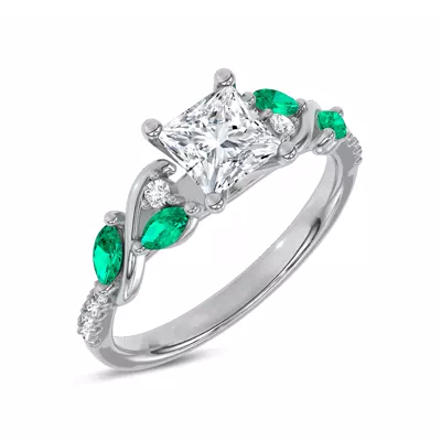 Hayden Curved Vine Lab Emerald And Diamond Engagement Ring
