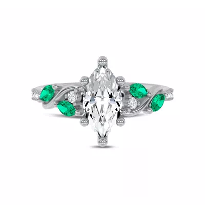 Hayden Curved Vine Lab Emerald And Diamond Engagement Ring