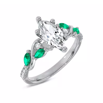 Hayden Curved Vine Lab Emerald And Diamond Engagement Ring