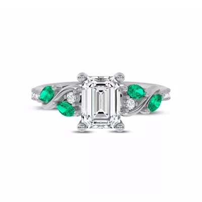 Hayden Curved Vine Lab Emerald And Diamond Engagement Ring