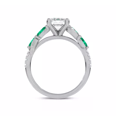 Hayden Curved Vine Lab Emerald And Diamond Engagement Ring
