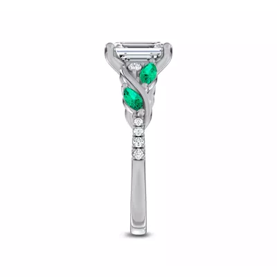 Hayden Curved Vine Lab Emerald And Diamond Engagement Ring