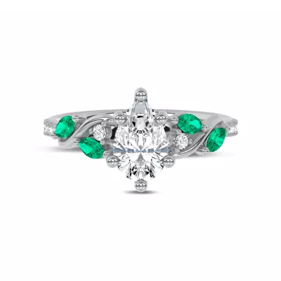 Hayden Curved Vine Lab Emerald And Diamond Engagement Ring