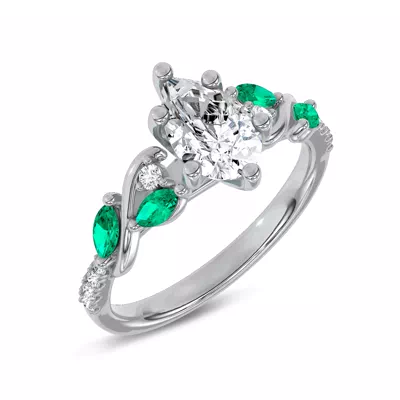 Hayden Curved Vine Lab Emerald And Diamond Engagement Ring