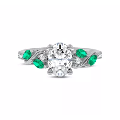 Hayden Curved Vine Lab Emerald And Diamond Engagement Ring