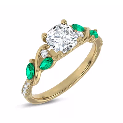 Hayden Curved Vine Lab Emerald And Diamond Engagement Ring