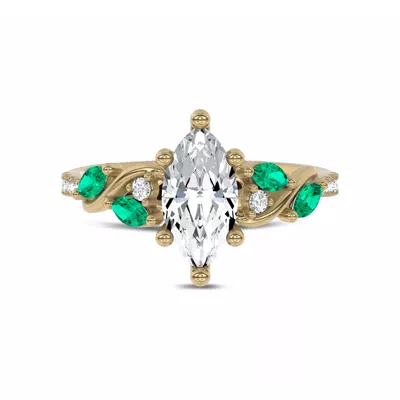 Hayden Curved Vine Lab Emerald And Diamond Engagement Ring