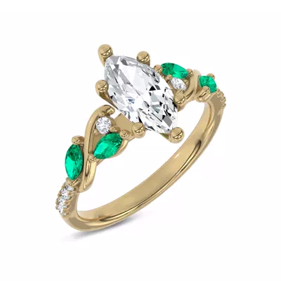 Hayden Curved Vine Lab Emerald And Diamond Engagement Ring