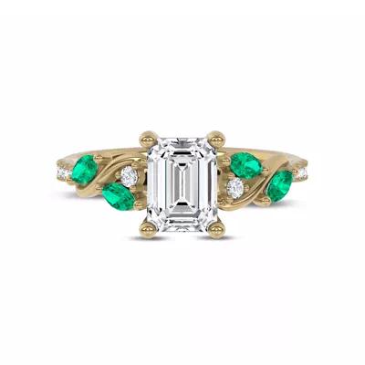 Hayden Curved Vine Lab Emerald And Diamond Engagement Ring