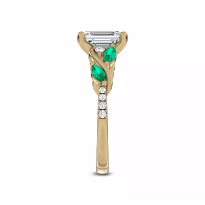 Hayden Curved Vine Lab Emerald And Diamond Engagement Ring
