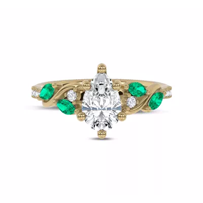 Hayden Curved Vine Lab Emerald And Diamond Engagement Ring