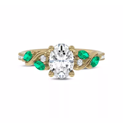 Hayden Curved Vine Lab Emerald And Diamond Engagement Ring
