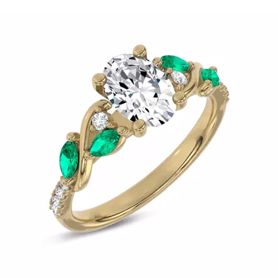 Hayden Curved Vine Lab Emerald And Diamond Engagement Ring